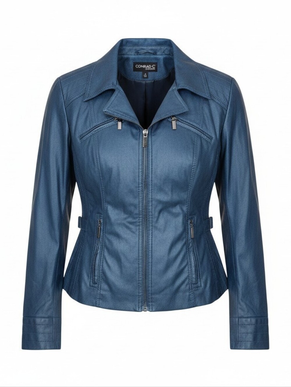 Conrad C Collection Vintage Women's Blue Faux Leather Light Zip-Up Jacket Sz 14
